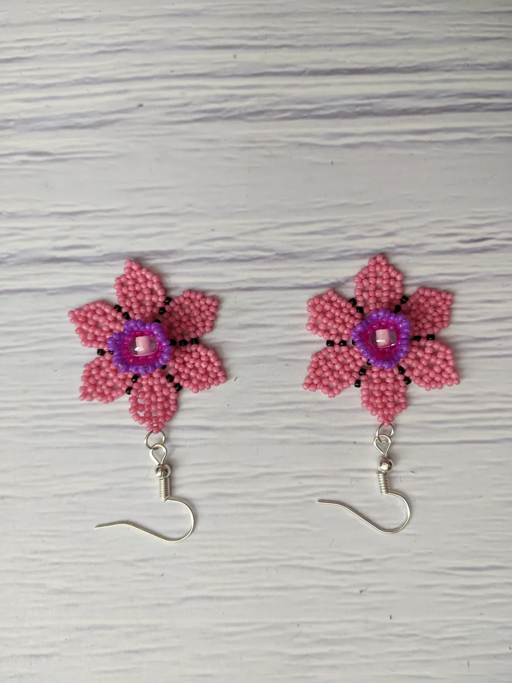 Pink Beaded Flower Drop Earrings - Women Jewelry